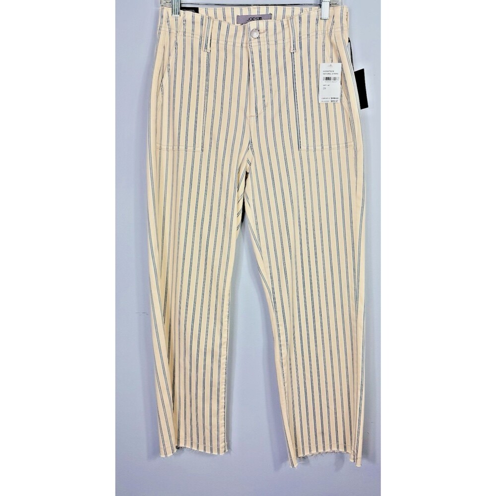 NWT Joes Jeans 29 High Rise Utility Crop Ivory Blue Stripe Raw Hem Pant Preppy